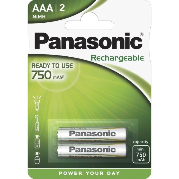 1x2 Panasonic Akku NiMH Micro AAA 750 mAh Ready to Use