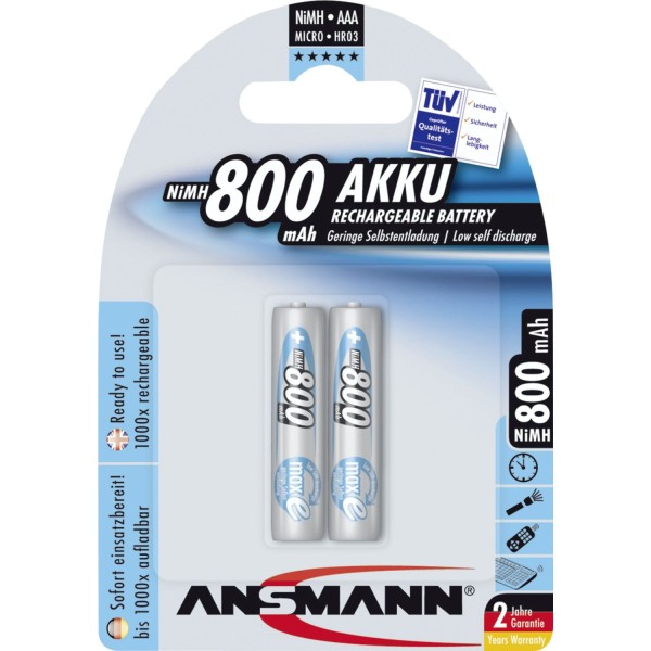 1x2 Ansmann maxE NiMH Akku Micro AAA 800 mAh 5030982