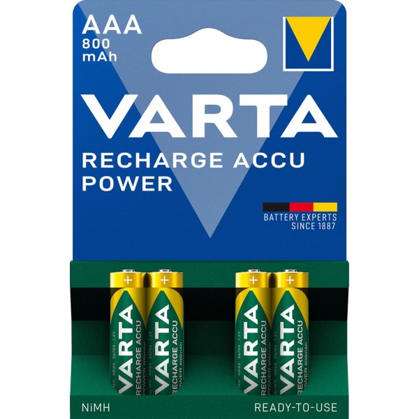 1x4 Varta Rechargeable Accu AAA Ready2Use NiMH 800 mAH Micro