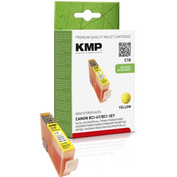 KMP C18 Tintenpatrone yellow kompatibel mit Canon BCI-6 Y