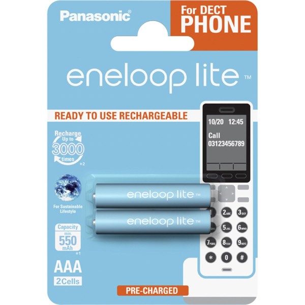 1x2 Panasonic Eneloop Lite DECT Micro AAA 550 mAh BK-4LCCE/2DE