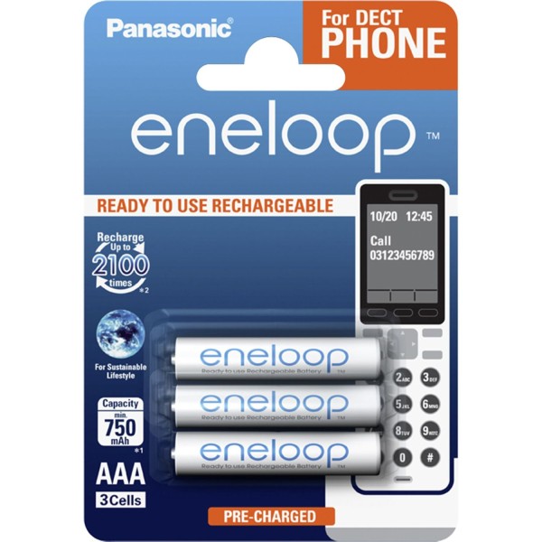 1x3 Panasonic Eneloop Micro AAA 750 mAh DECT BK-4MCCE/3DE