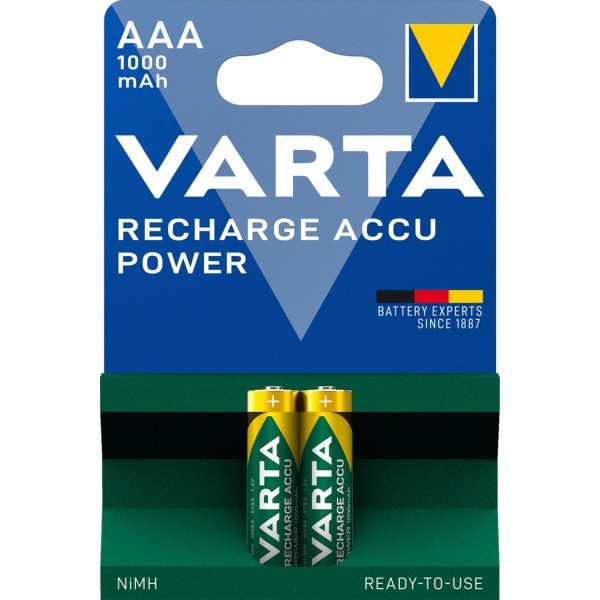 1x2 Varta Rechargeable Accu AAA Ready2Use NiMH 1000 mAh Micro