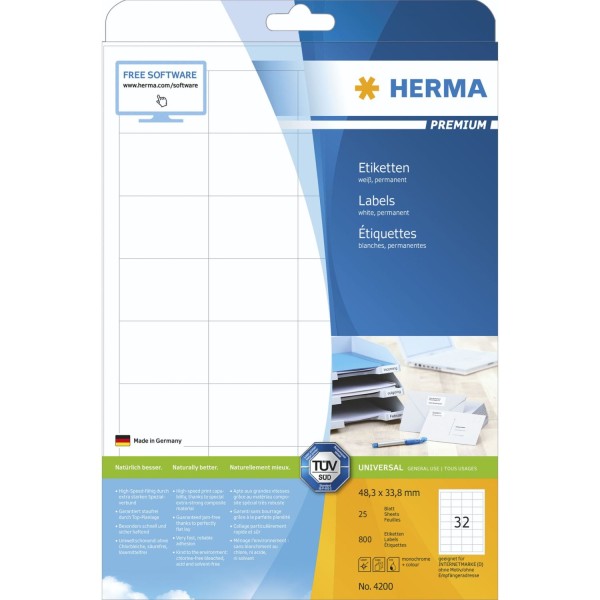 Herma Prem. Etiketten 48,3x33,8 25 Blatt DIN A4 800 Stück 4200
