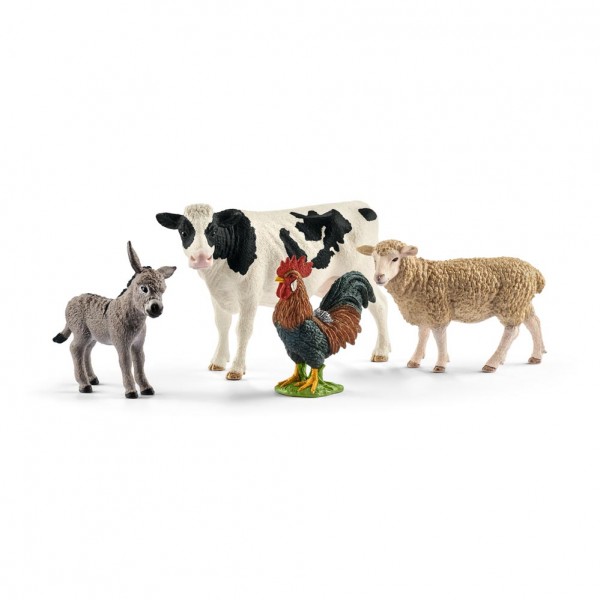 Schleich Farm World Starter-Set Esel Schaf Kuh Hahn Spielfiguren Bauernhof 42385