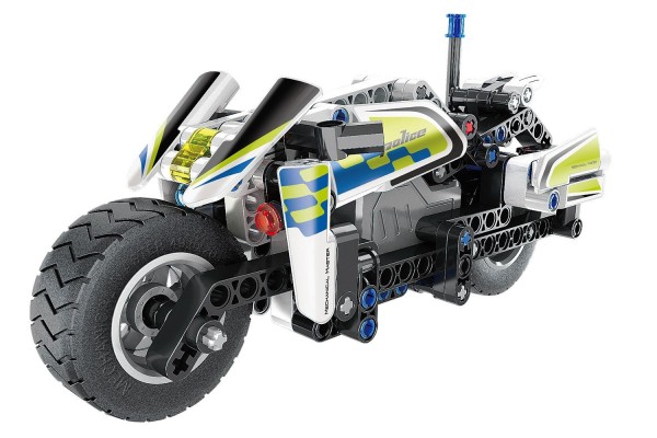 Teknotoys Active Bricks Pullback Polizei- Motorrad Rückziehmotor