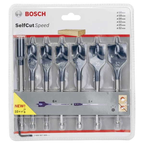Bosch Flachfräsbohrer-Set 7tlg 16-32mm + Verlängerung