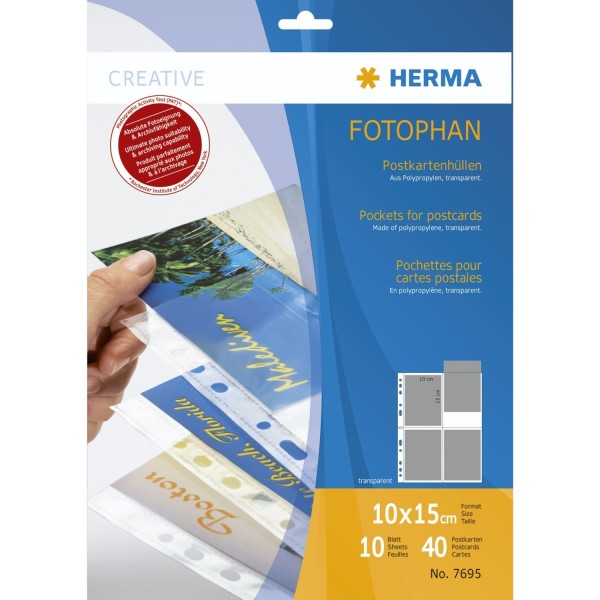 Herma Postkartenhüllen 10x15 10x4 Blatt transparent 7695